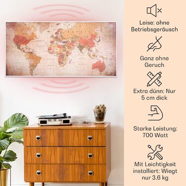 Інфрачервоний електрообігрівач Klarstein Air Art Smart 700 Вт з Wi-Fi, термостатом і датчиком відкритого вікна, настінний, без CO2