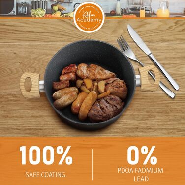 Набір кухонного посуду Kitchen Academy 12 предметів з антипригарним покриттям, каструлі й сковорідки з кришками для індукції, газу та мікрохвильовки, сірий