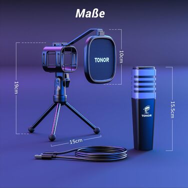 Ігровий USB-мікрофон TONOR TC30 з RGB підсвіткою для ПК, стрімінгу, подкастів, студії, конденсаторний, кардіоїдна спрямованість, з підставкою, для ігор, YouTube, конференцій, співу, сумісний з PS4, PS5