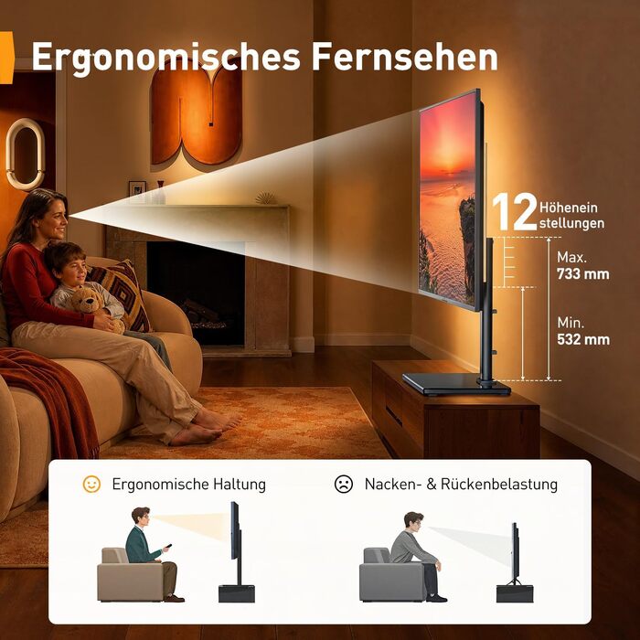 Універсальна підставка для телевізора Perlegear PGTVS49B з LED-підсвіткою, для діагоналі 24–60 дюймів