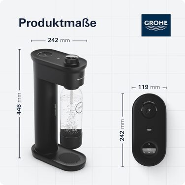 Сифон для газування води GROHE Blue Fizz Starter Set, чорний (3 рівні газування, пляшка 0.85л, CO2-дисплей), 31943K00