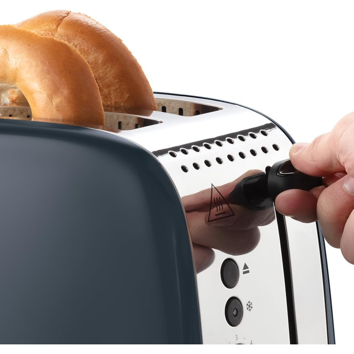 Тостер Russell Hobbs Colours Plus Edelstahl на 2 тости, сірий. З широкими слотами, підставкою для булочок, 6 режимів підсмажування, розморожуванням, функцією Lift & Look, 1600 Вт