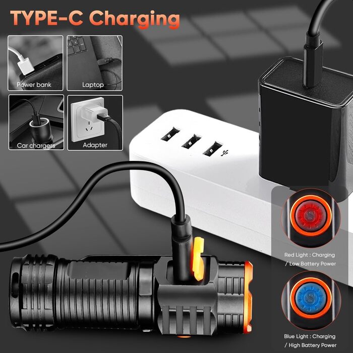 WholeFire Міні LED ліхтарик 1000 люмен USB, водонепроникний, 4 режими, компактний ручний ліхтар для кемпінгу, туризму, екстрених ситуацій