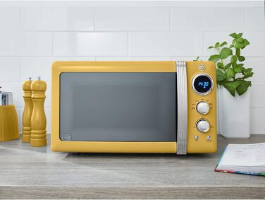 Мікрохвильова піч Swan Retro 20 л, 800 Вт, жовта, цифрова, 5 режимів, розморожування, таймер 60 хв, дзеркальні дверцята, вінтажний дизайн