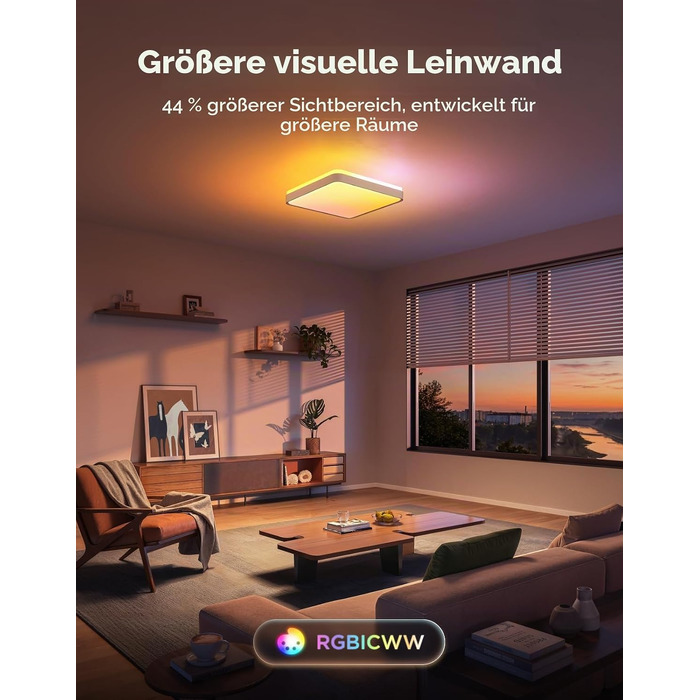 Стельовий світильник Govee RGBICWW Pro LED, 55W, 4800лм, диммований, круглий (45.5 см), розумна підсвітка