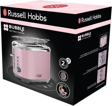 Тостер Russell Hobbs Hanley на 2 тости, рожевий - 6 режимів, розморожування, підігрів, широкі слоти, підставка для булочок