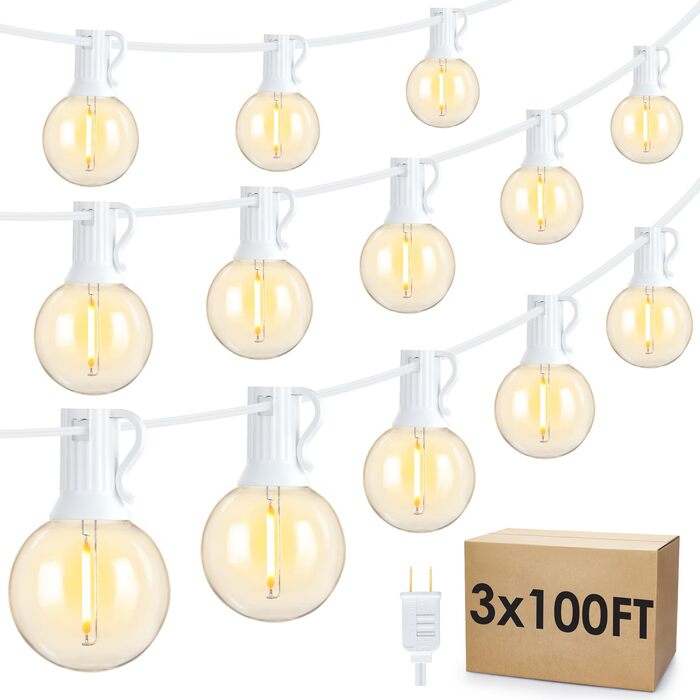 Гірлянда LED Mlambert для вулиці 30м, димується, водонепроникна, G40, 53 лампи 2700K, білий кабель