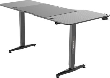 Електричний стіл для роботи pro.tec Oxnard 160x75 см з пам'яттю, регульований, чорний, алюмінієва рама, до 80 кг, тримач для напоїв і гачок для навушників