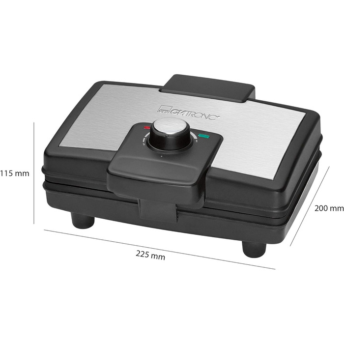 Вафельниця Clatronic WA 3606 з антипригарним покриттям, для бельгійських вафель, 2 великі робочі поверхні, регульований ступінь підсмажування