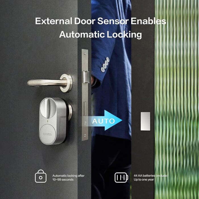 Розумний дверний замок Lockin G30 з клавіатурою, Wi-Fi, керуванням через додаток, авто-замиканням, сумісний з Alexa та Google, електронний замок без ключа, відбиток пальця, код доступу, сірий