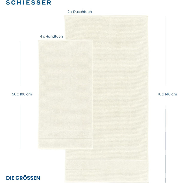 Рушники Schiesser Turin 4 шт, 100% бавовна, екологічні, 50x100 см, офвайт