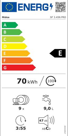 Посудомийна машина Midea SF 3.45N PRO: 9 комплектів, Inox, Wi-Fi, 47 dB, 45 см, енергоклас E