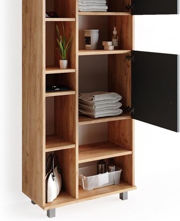 Шафа для ванної Vicco Ilias, дуб/антрацит, 60x190 см, Goldkraft Eiche