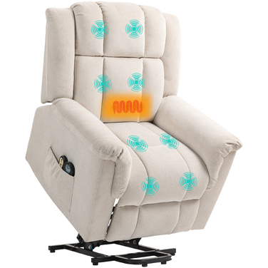 HOMCOM Recliner TV Recliner Електричне регульоване масажне крісло з функцією відкидання допоміжного обігрівача сидячи та стійки, широка спинка телевізора Крісло з підніжкою, 2 бічні кишені для вітальні бежевий