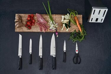 Набір ножів ZWILLING 7 предметів з автозаточкою, дерев'яний брусок, ножі та ножиці з нержавіючої сталі/пластикова ручка, набір кухарських та овочевих ножів 3 шт., пластикова ручка, чорний