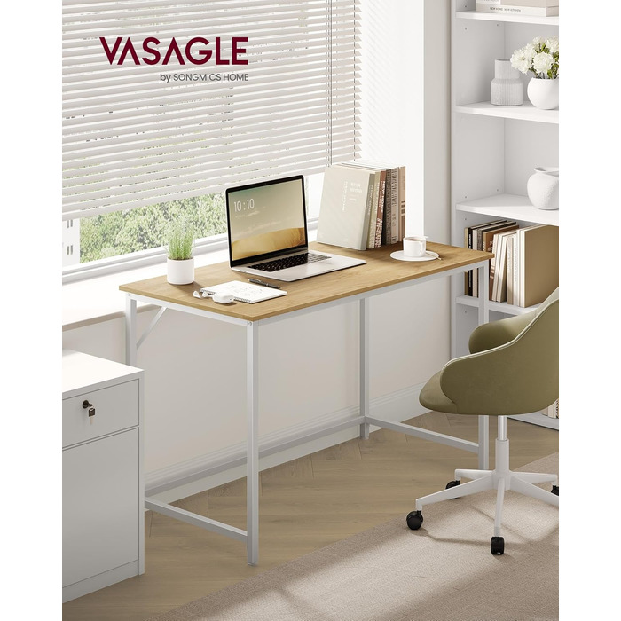 Комп'ютерний стіл VASAGLE для офісу та дому, робочий стіл 120 x 60 x 76 см, колір дуб натуральний та перламутровий білий, LWD041W70V2