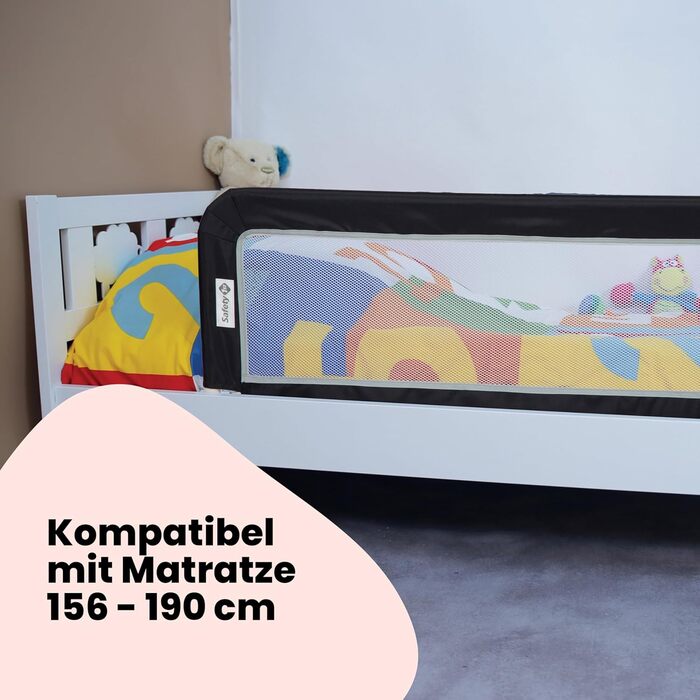 Бортик для ліжка Safety 1st портативний, сірий (18 міс. – 5 років) – захист від випадання, легкий монтаж, автоматичний замок