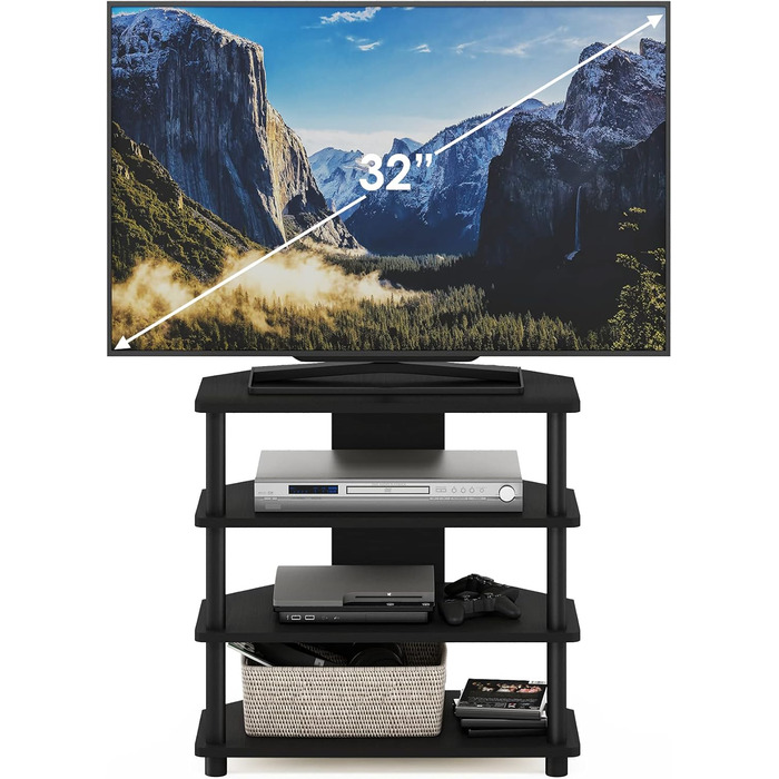 ТВ-тумба Furinno з 4 полицями, чорна, дерево, 37×60×59 см