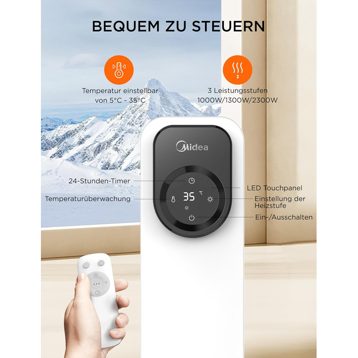 Масляний радіатор Midea NY2311-24UR, 2300 Вт, 11 секцій, з пультом ДК та LED-дисплеєм, чорний