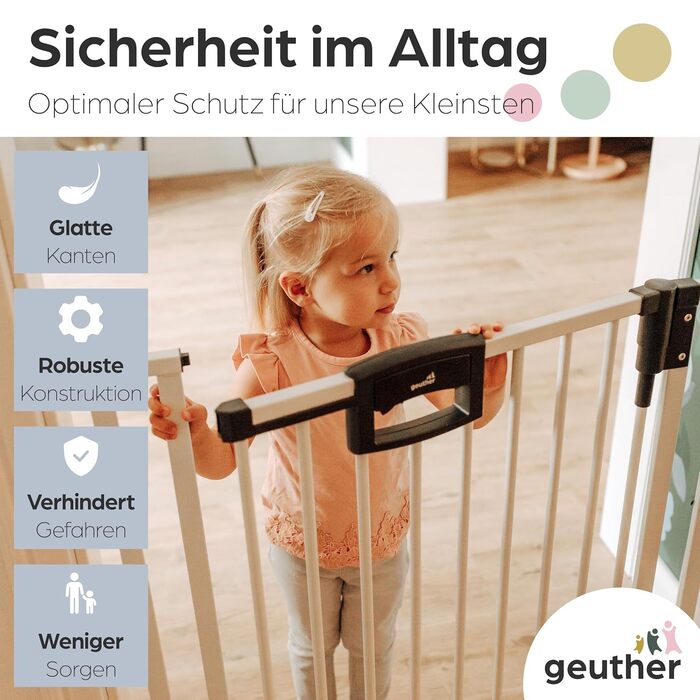 Захисний бар'єр на двері Geuther Easylock Plus для сходів, дерев'яно-металевий, без свердління, двосторонній, сірий-натуральний (120,5-128,5 см)