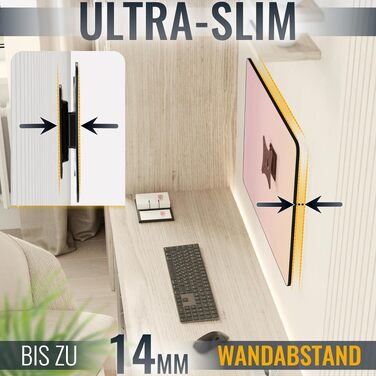 Настінний кронштейн для монітора та ТВ RICOO N0611, фіксований Slim, для екранів 13-34 дюймів, VESA 75x75 / 100x100 мм, до 20 кг