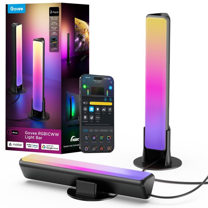 Світлодіодні LED-панелі Govee RGBICWW для підсвічування ТБ та ігрової зони, чорні
