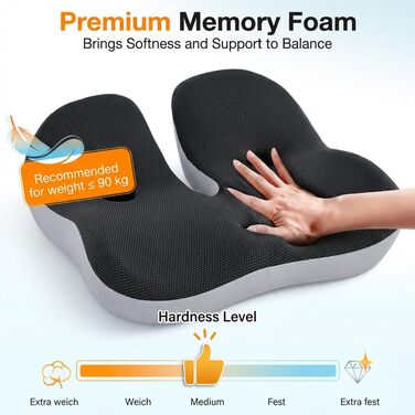 Ортопедична подушка для сидіння на стілець та в авто з Memory Foam - підтримка куприка, зняття болю при ішіасі, для дорослих (Чорний)