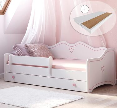Дитяче ліжко Kids Collective 80x160 см з висувним ліжком і двома матрацами, захист від падіння, трансформер, біло-рожеве, для дівчаток, принцеса, диван-ліжко