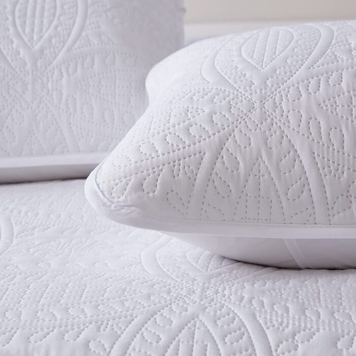 Покривало WONGS BEDDING 220x240 см синє, квітковий принт, мікрофібра, літня стьобана ковдра з 2 наволочками 48x75 для двоспального ліжка