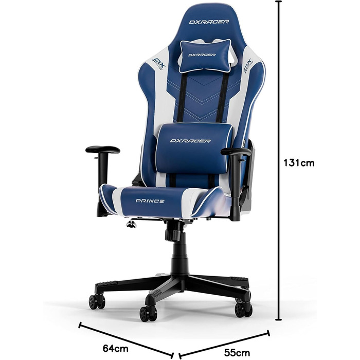 Ігрове крісло DXRacer PRINCE L, синьо-біле, оригінал, штучна шкіра PVC