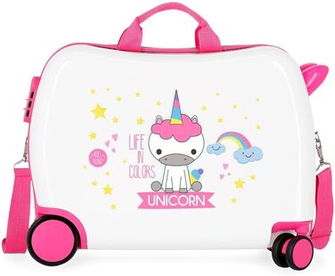 Дитяча валіза Roll Road Little Me, Єдиноріг, біла, 50x38x20 см, ABS-пластик, 34 л, 4 колеса, кодовий замок
