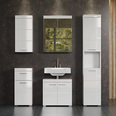 Висока шафа для ванної trendteam Amanda, білий глянцевий, 37x190x31 см, сучасний дизайн