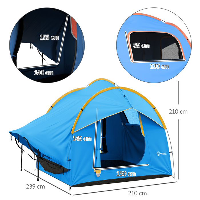 Outsunny Rear Tent Автомобільний намет на 6 осіб, купольний намет з 3 дверима, вікно, задні двері Намет для каравану, позашляховик, поліестер, синій