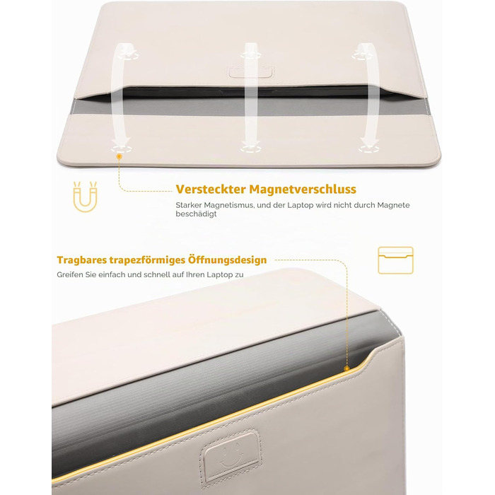 Чохол-сумка для ноутбука HYZUO 15 дюймів з підставкою для MacBook, бежевий