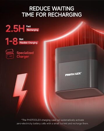 Набір акумуляторів PHOTOOLEX AA (8 шт) з зарядним пристроєм та кейсом, 3600mWh, 1.5V, висока ємність, перезарядні літієві батарейки