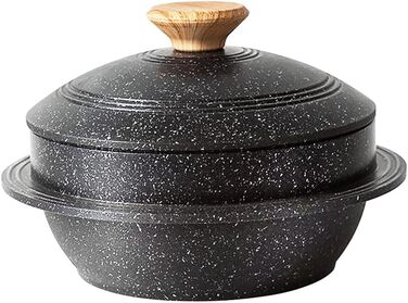 Кам'яна корейська миска з кришкою Bobikuke 20 см, Dolsot Bibimbap, 2,3 л, чорна — для гарячих страв, супу, хот-пот