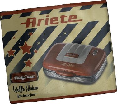 Вафельниця Ariete Party Time 1973, антипригарна, 700 Вт, червона, з індикатором та замком безпеки