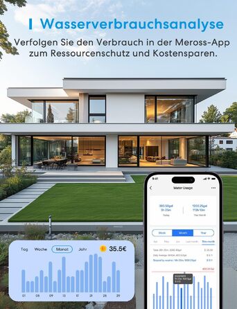 Meross MST100 Контролер поливу WiFi для вулиці з керуванням через додаток | Apple Home, Alexa, Google Home | Моніторинг витрати води
