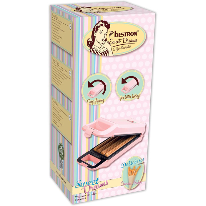 Електрична машина для чуросів Bestron Sweet Dreams, 700 Вт, рожева, на 4 чуроси, вафельниця для чуросів