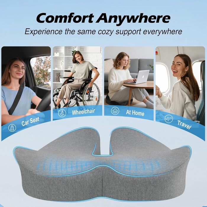 Подушка для офісного крісла Lofty Aim з Memory Foam: ергономічна, для куприка, при болях у спині, для офісу, авто, літака, інвалідного візка - Чорний та світло-сірий