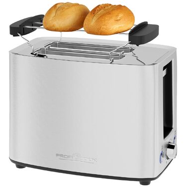 Тостер ProfiCook Edelstahl PC-TA 1279 сріблястий - 2 слоти, для бутербродів, вафель та булочок, з насадкою для булочок, нержавіюча сталь