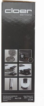 Вафельниця Cloer 1200 Вт для класичних вафель XXL, діаметр 19,5 см, сталева, біла, без сигналу