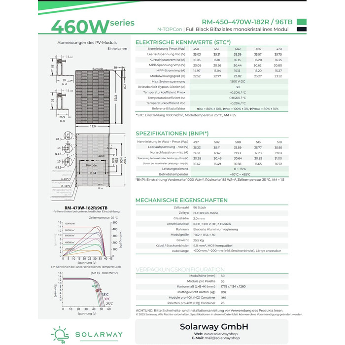 Двостороння сонячна панель Solarway 460W Full Black n-type Glas-Glas, біфаціальна фотоелектрична панель для балконних електростанцій (комплект 2 шт)