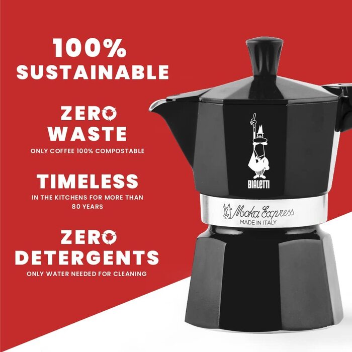 Кавоварка Bialetti Moka Color, 3 чашки, алюмінієва, чорна, італійська гейзерна кавоварка для плити
