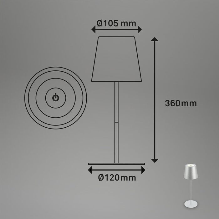 BRILONER LED бездротова настільна лампа з диммером, сенсорним керуванням, регульована по висоті, акумуляторна, нічник, лампа для читання, кемпінгу, столу, для дому та вулиці, срібляста, 36x10,5 см