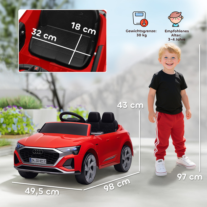 Електромобіль для дітей Audi Q8, 12V, швидкість 3-5 км/год, пульт дистанційного керування, фари, музика, червоний