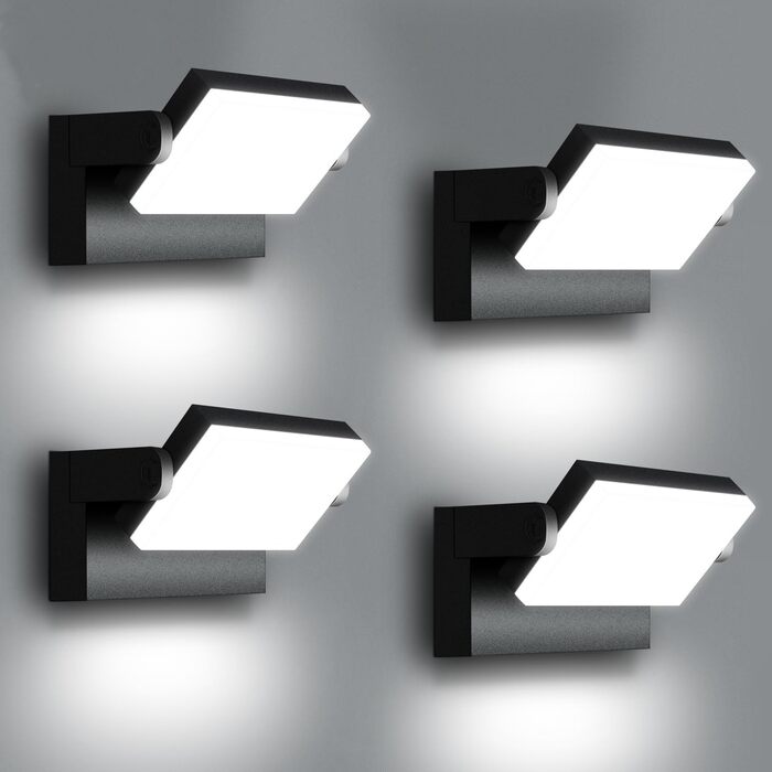 Набір стінових LED-світильників ledmo 60W (4 шт), 360° панель, 5000LM, IP65 водонепроникні, регульований кут нахилу, чорні, 6000K