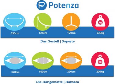 Гамак з підставкою Potenza Outdoor для 2 осіб XXL (220x160 см), витримує до 200 кг, стійкий до погодних умов, колір зелено-блакитний, стійка графіт