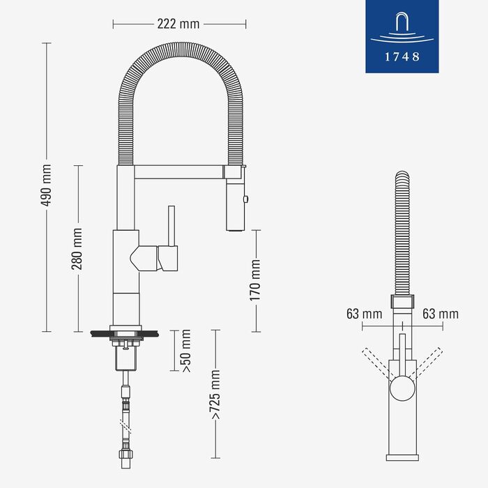 Змішувач кухонний Villeroy & Boch Steel Expert Compact, чорний матовий, з висувним гусаком та перемикачем, висота 170мм