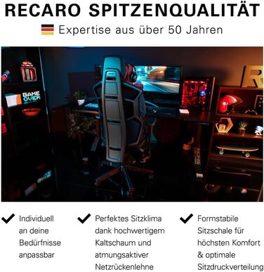 Ігрове крісло RECARO AER Essential, ергономічне, преміум-піна, офісне, регульоване, до 150 кг, чорне